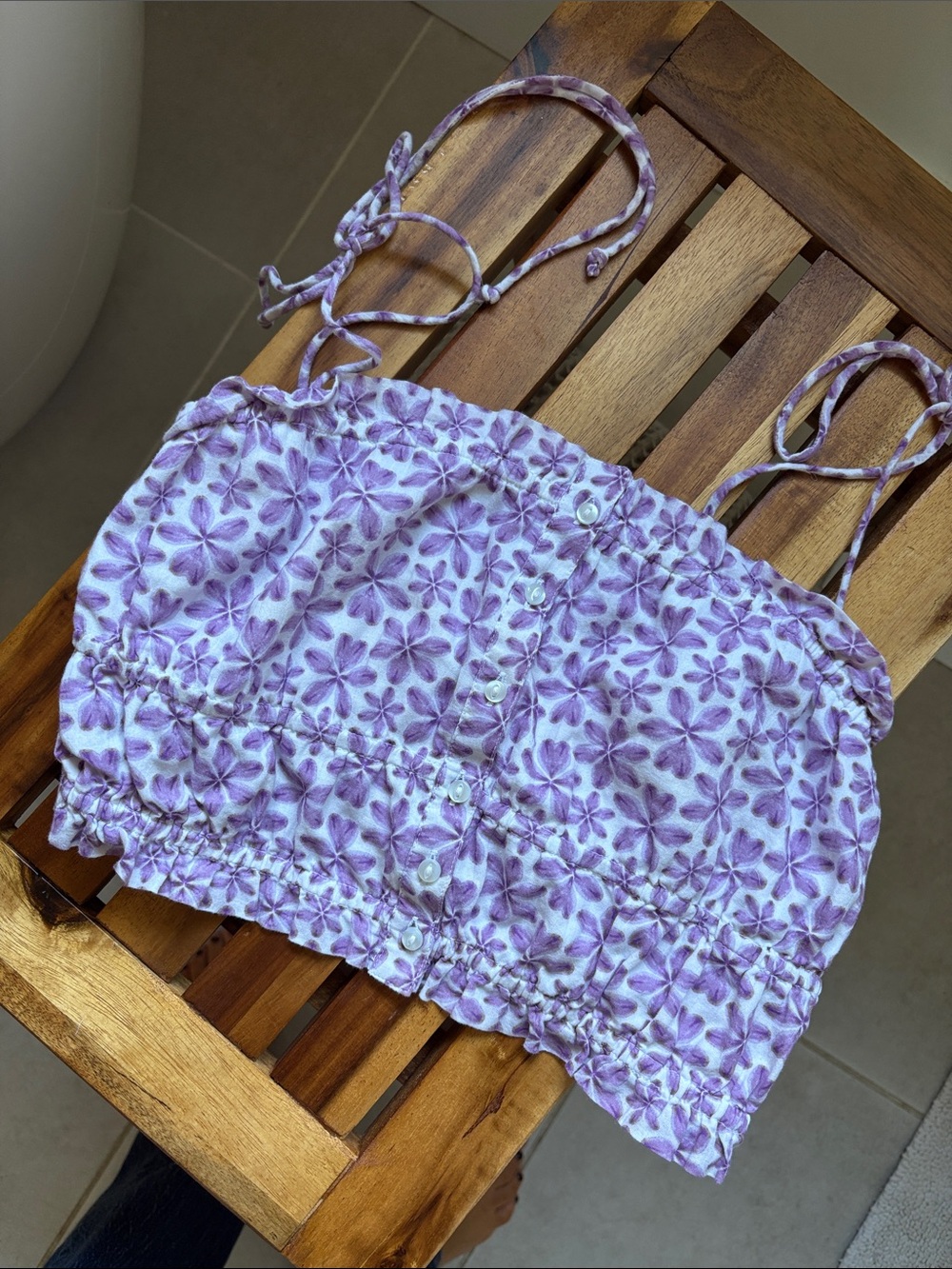 aerie Lilac Floral Tie-Shoulder Crop Top 100% Cotton